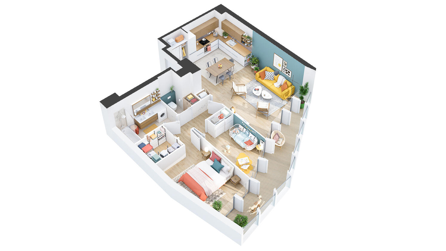 VINCI IMMOBILIER | Axonométrie d&#39;un T3 - Projet immoblier Paris 18 | 3dsmax vray